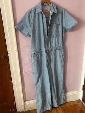 Denim Wide Leg Jumpsuit - Light Blue
